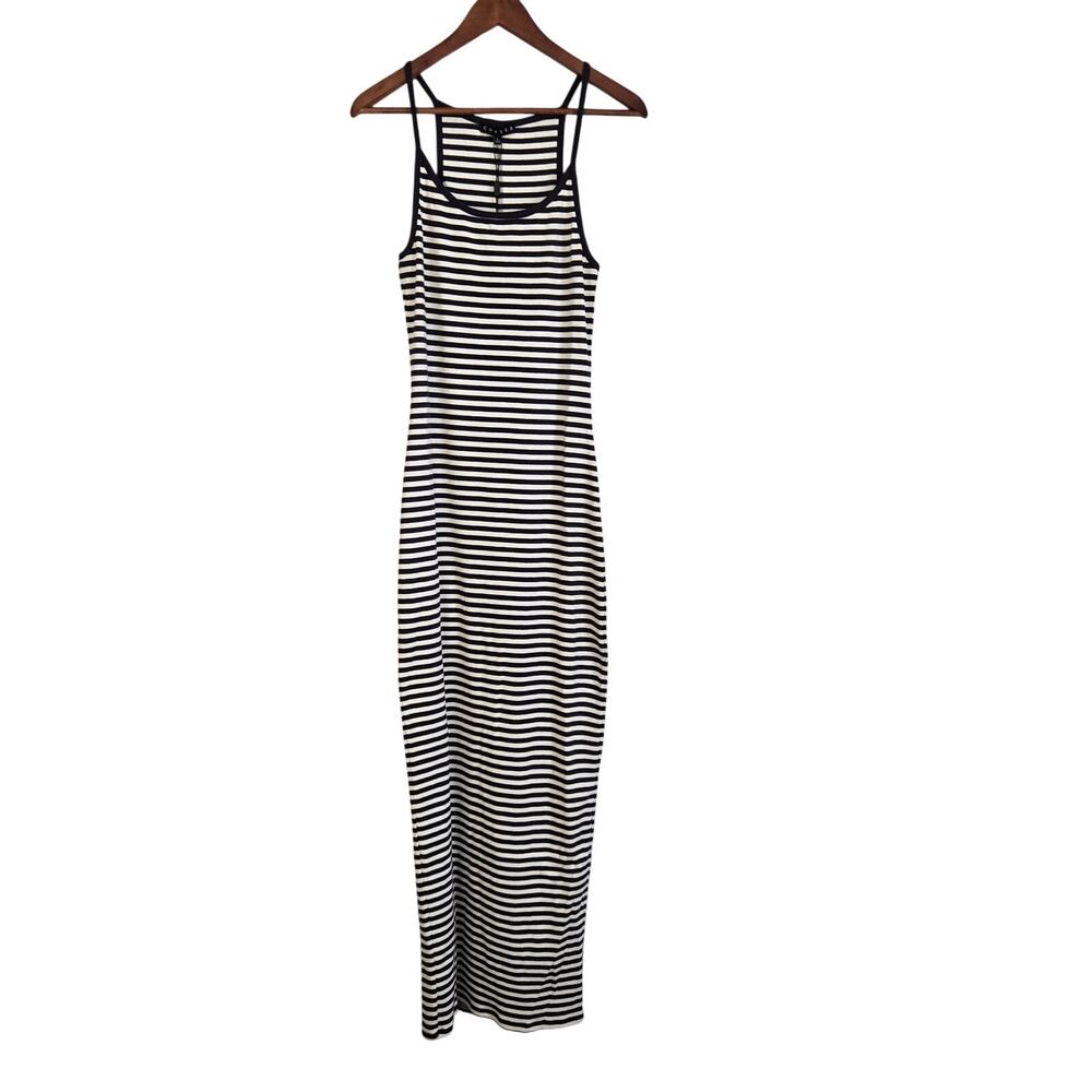 NWT 90s Grunge Inspired Parisian Ribbed Tank Coastal Chic Maxi Striped Dress L